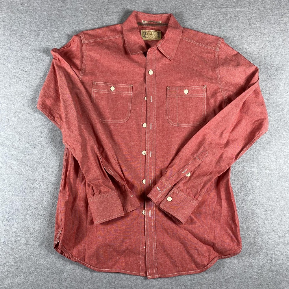 21 Men Shirt Mens Small Red Chambray‎ Long Sleeve Button Front Casual Cotton